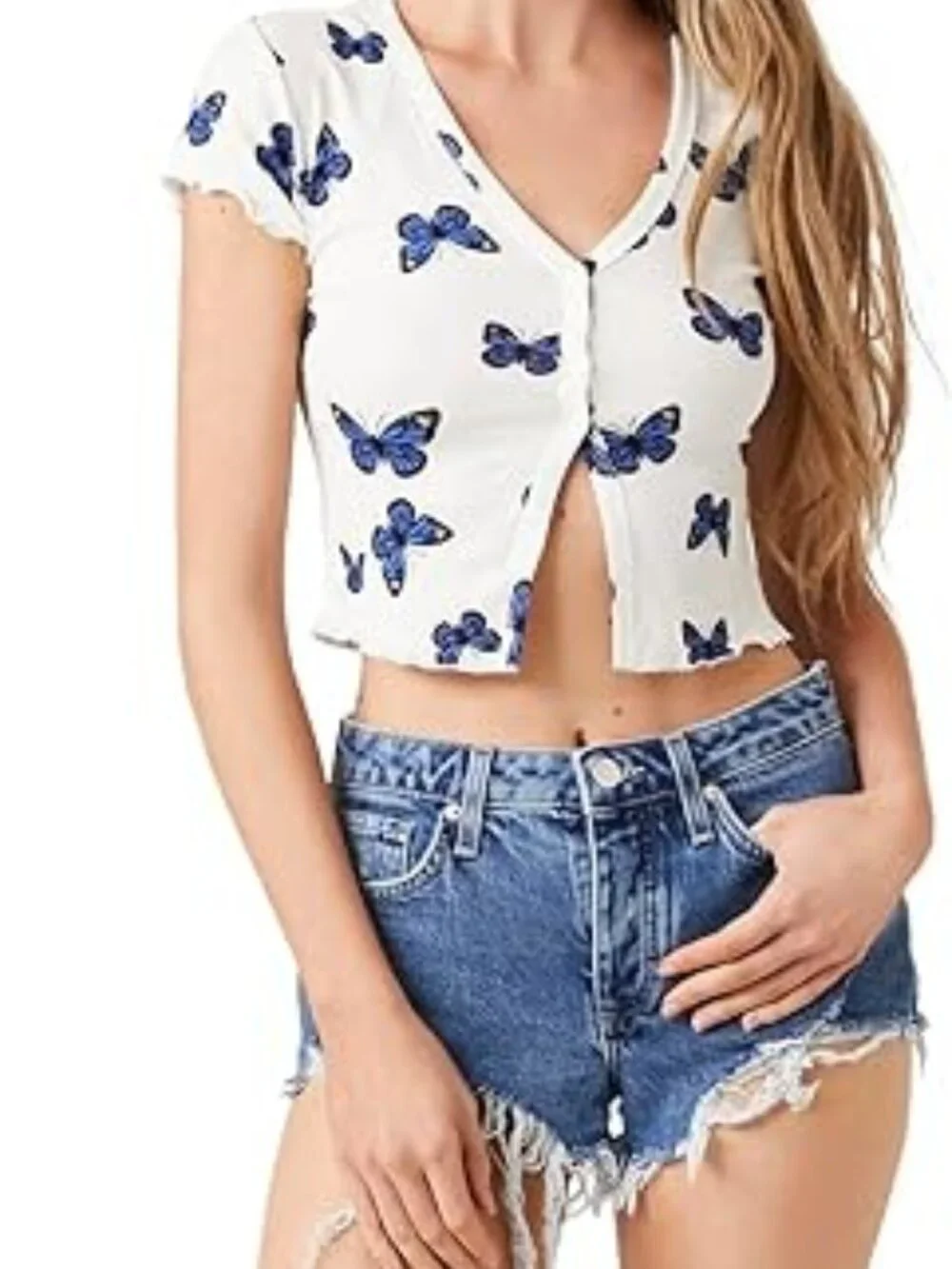 NWT! Forever 21 Recycled Cotton Jean Shorts with Ragged Hem & Button Closure